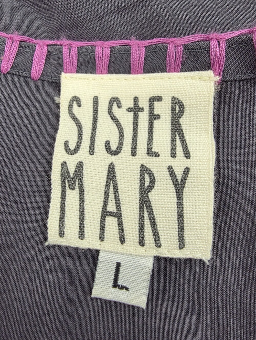 Sister Mary Embroidered Cotton Tunic Dress Large Gray Boho Folk Floral Artisan - Picture 15 of 16